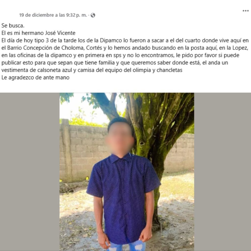 Publicación en la que buscaban al joven