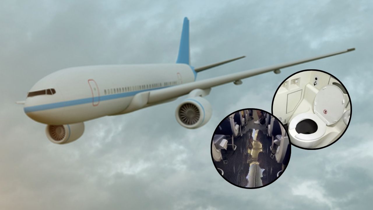 Vídeo: graban momento en que baño de avión se desborda en pleno vuelo