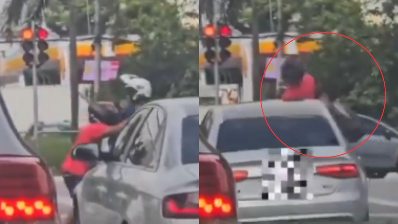 Vídeo: conductor evita asalto a motociclista al atropellar a los ladrones