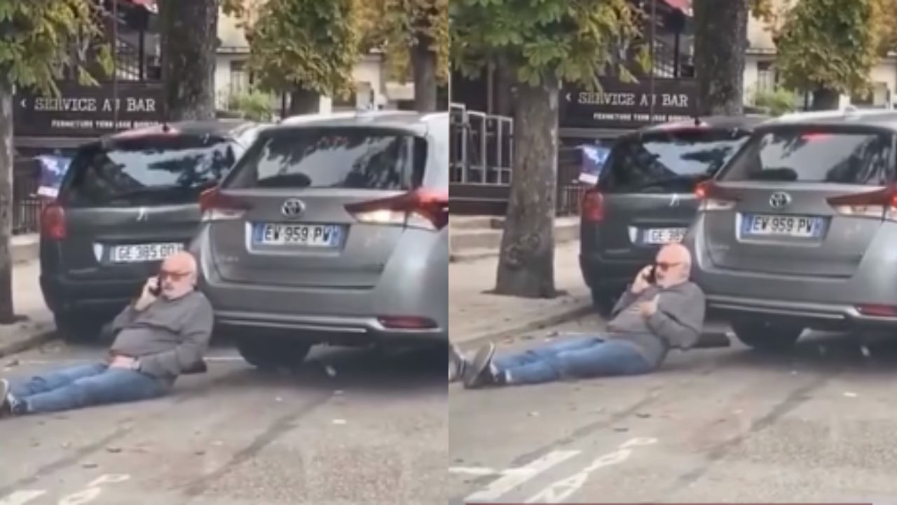 Vídeo: Hombre expone su vida al sentarse en la calle para cuidar estacionamiento para su amigo