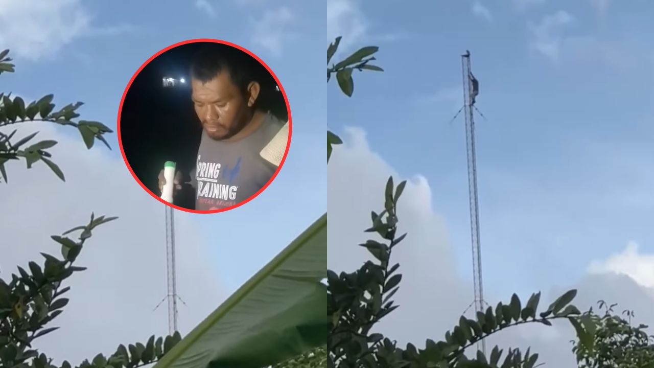 VIDEO: hombre sube a una torre de radio en Yoro y revela por qué lo hizo