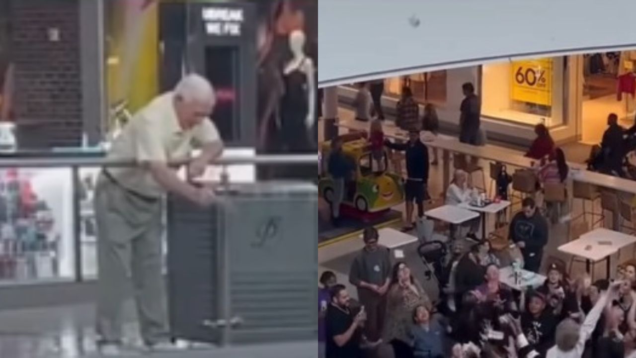 Graban a hombre al lanzar dinero a personas en centro comercial