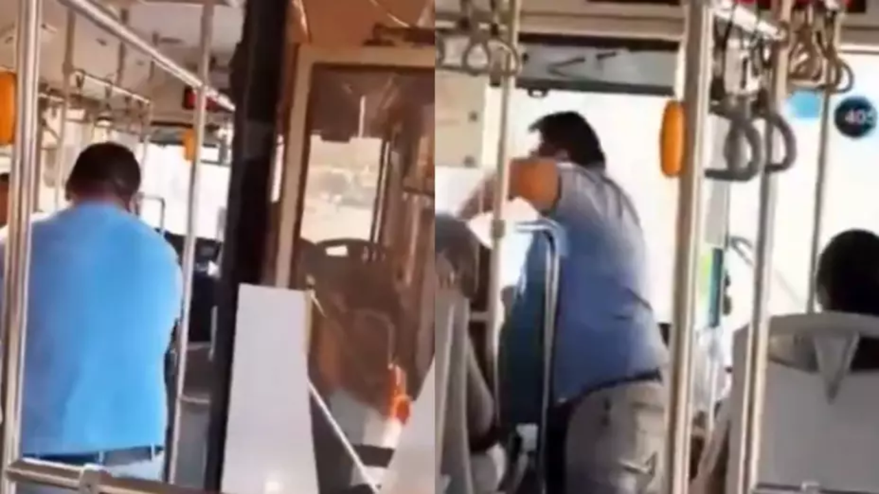 ¡Gritó del dolor! Pasajero queda atrapado de un brazo en puerta de bus