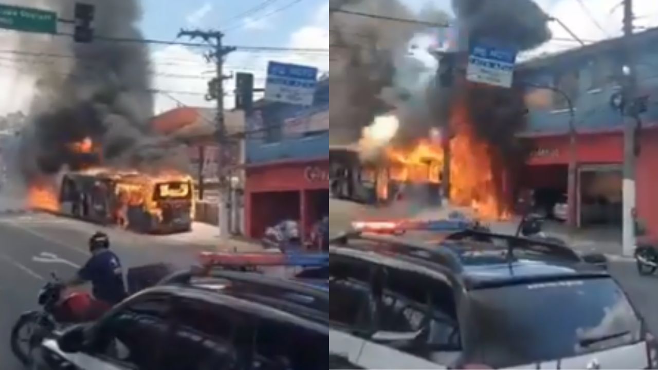 Captan como autobús es consumido por incendio, se estrella y explota