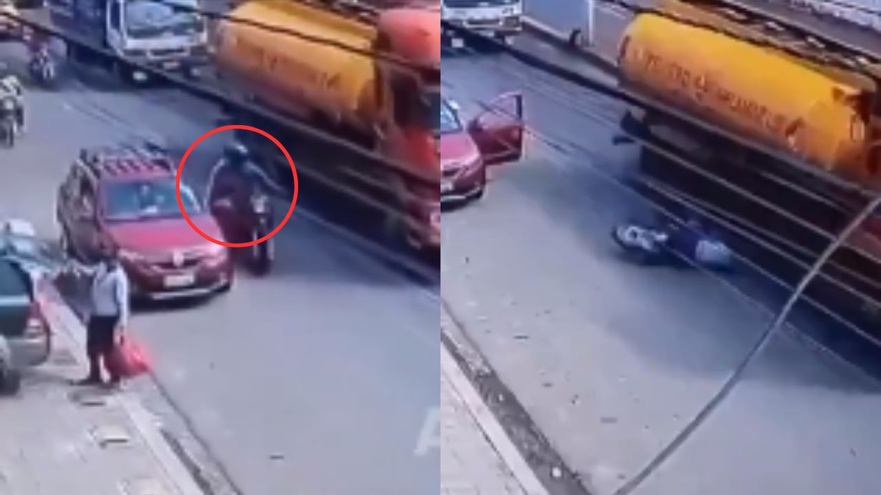 Así fue momento en que motociclista fue arrastrado por una cisterna, ¿sobrevivió?