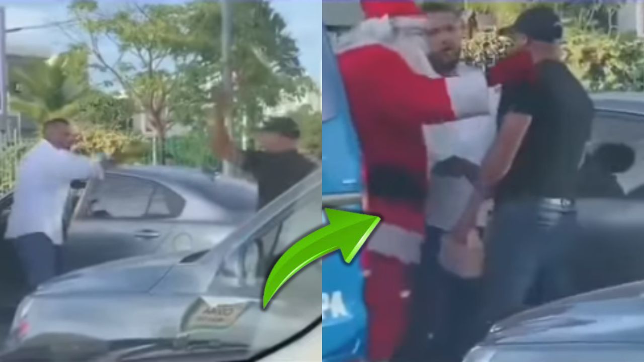 'Santa Claus' interviene para que dos ciudadanos terminen pelea tras accidente vial