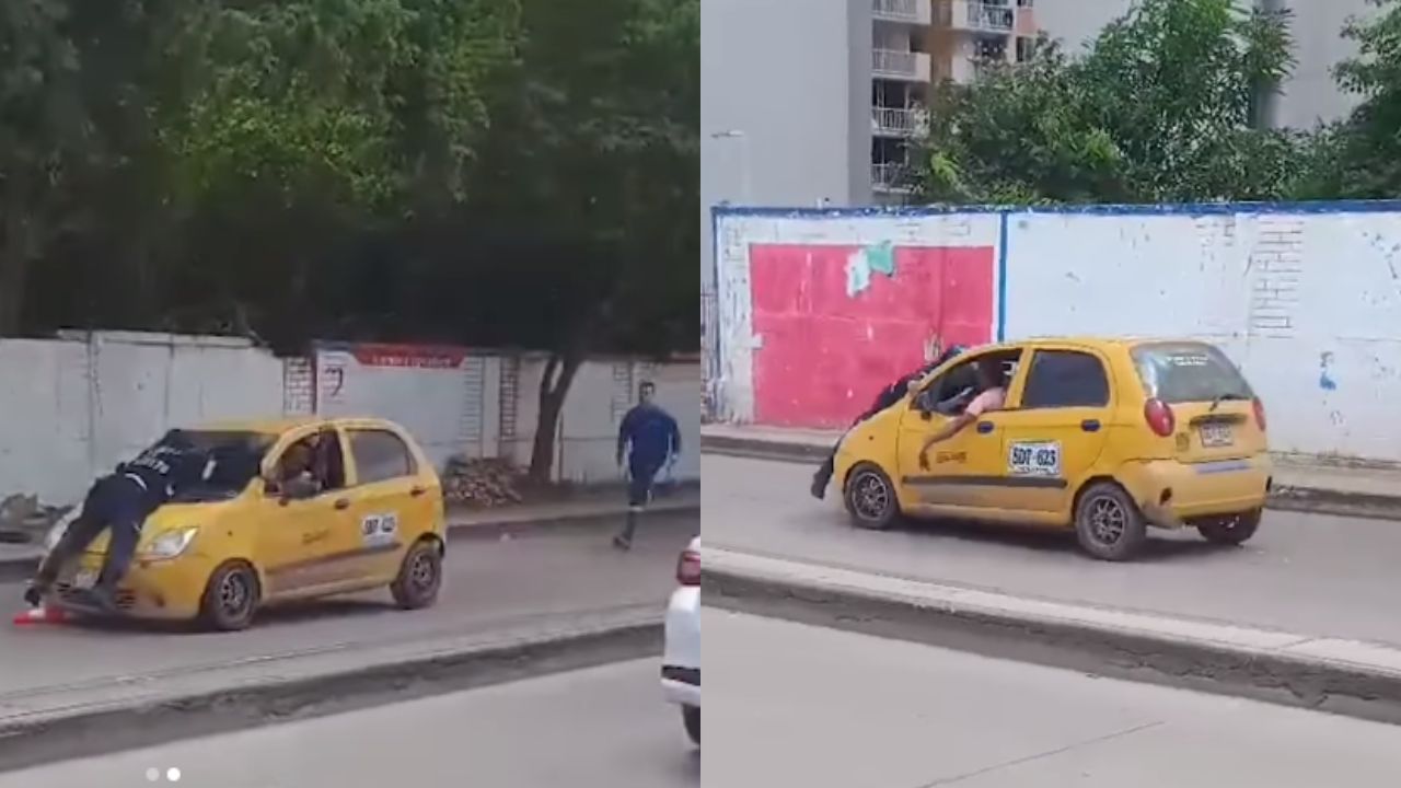 Taxista 'se lleva de encuentro' a policía de tránsito colgado sobre el vidrio frontal, ¿dónde pasó?