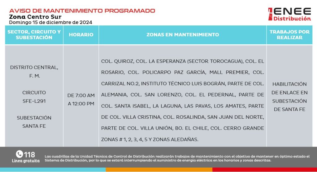 Lista de colonias que no tendrán luz pasado mañana