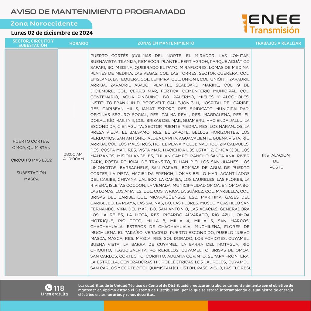 Lista de colonias que no tendrán luz pasado mañana
