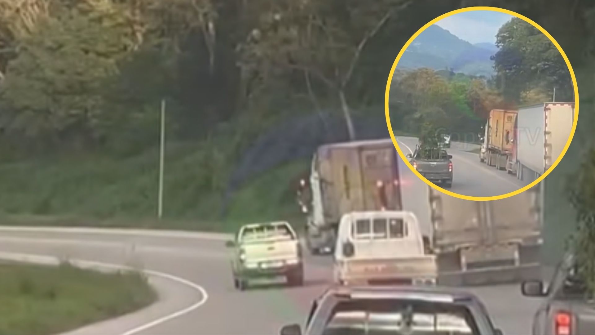 VIDEO: Así fue momento en que rastra detiene a otra sin frenos y evita accidente en Copán