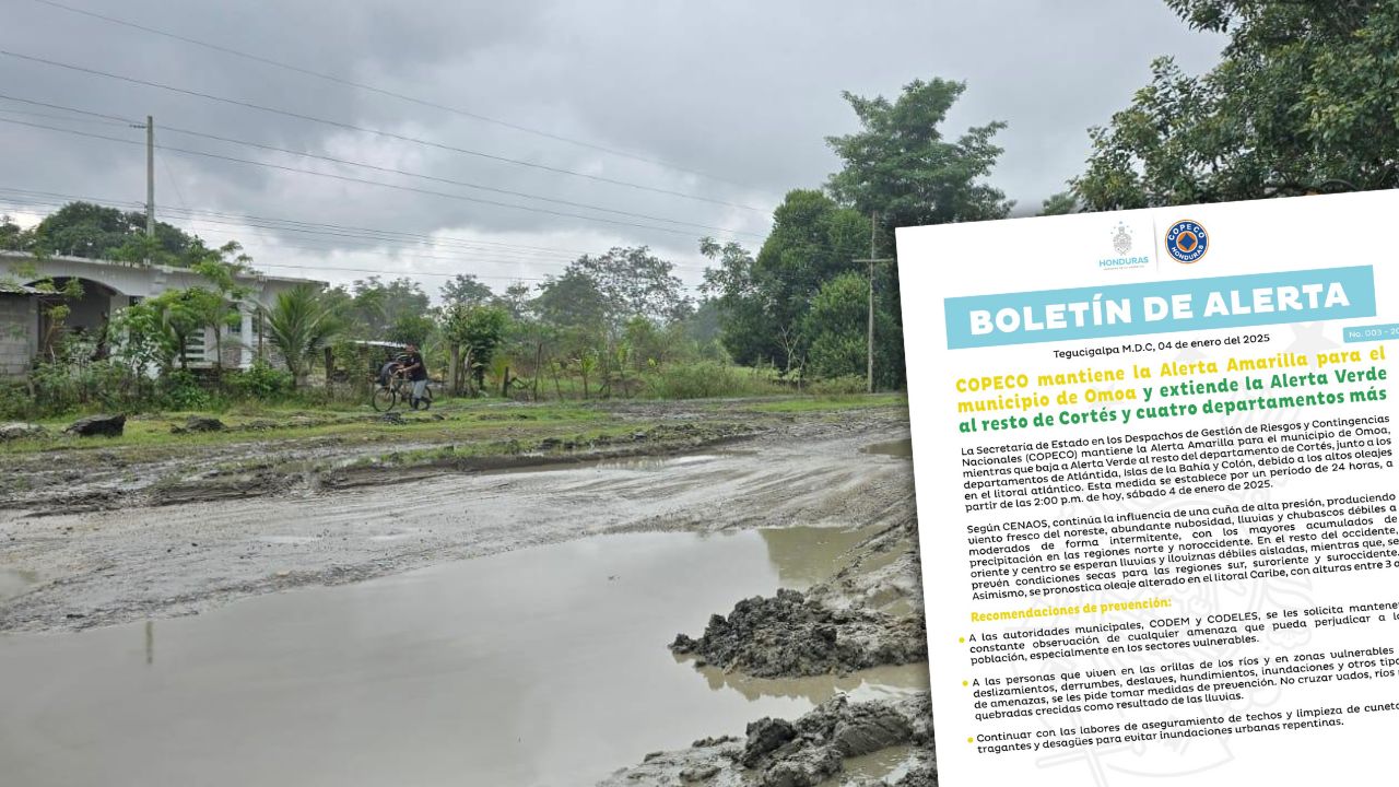 En alerta amarilla este municipio y en verde estos departamentos de Honduras por lluvias