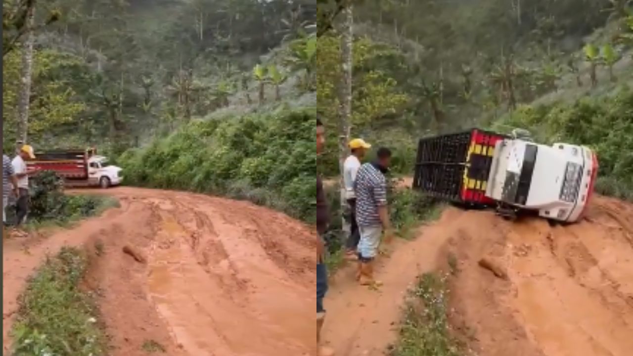 Vídeo: pesado camión volcó por mal estado de la calle en Juticalpa