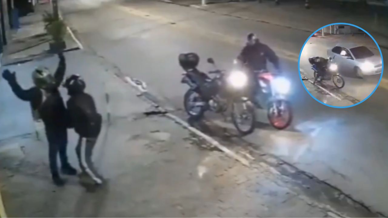 Video revela cuando hombre dispara a ladrones luego de que asaltaran a motociclista en la calle
