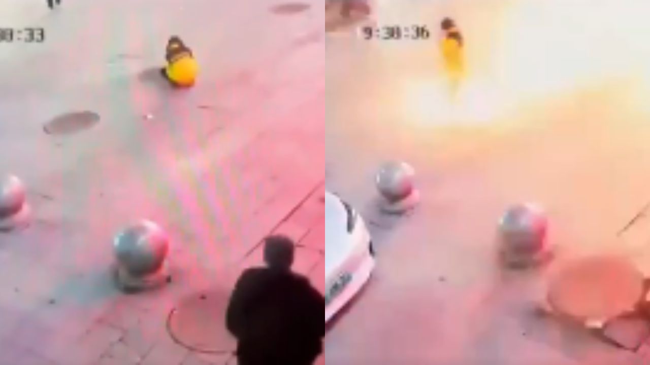Vídeo: niña metió explosivo en alcantarilla; salió 'disparada' por el impacto