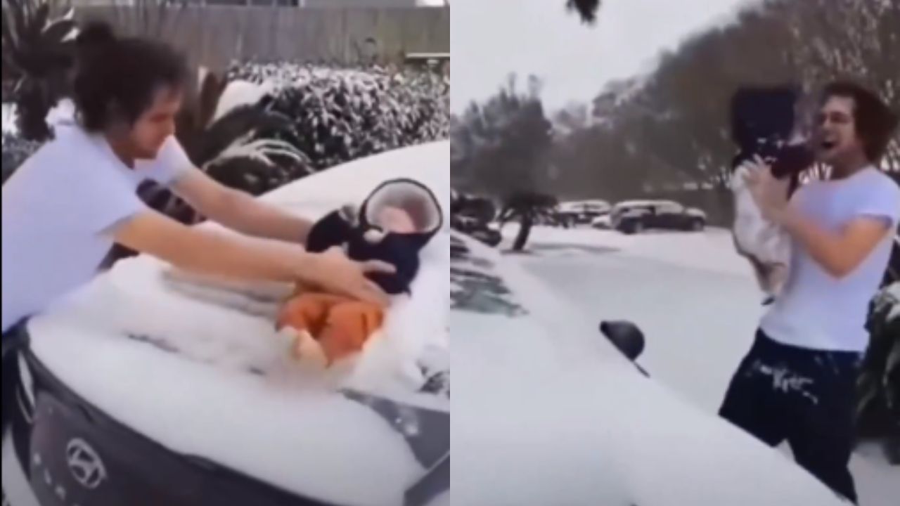 Vídeo: investigan a hombre que usó a su hijo de 3 meses para limpiar nieve del carro
