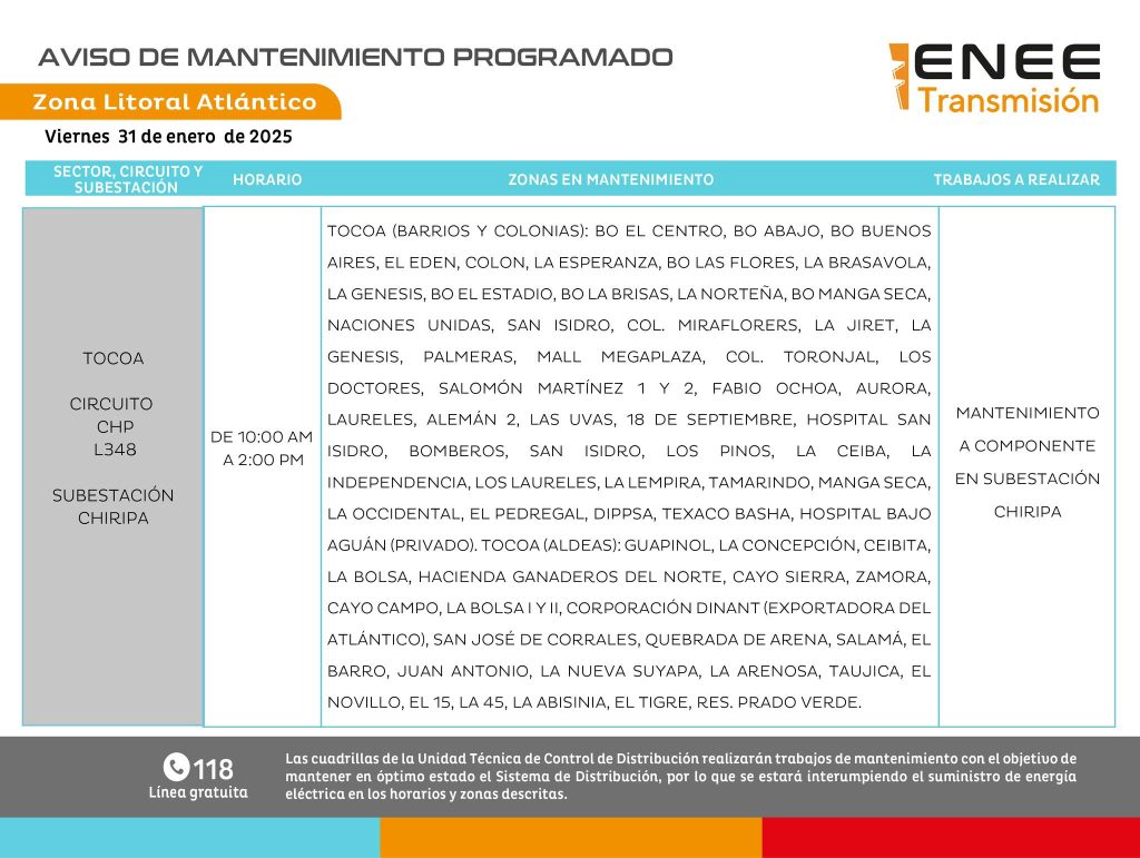 Lista de colonias que no tendrán luz pasado mañana