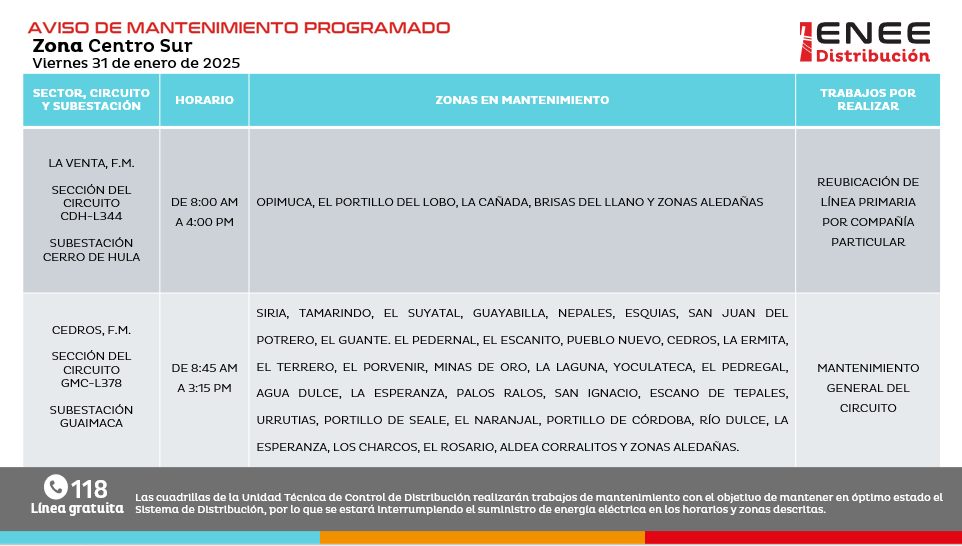 Lista de colonias que no tendrán luz pasado mañana