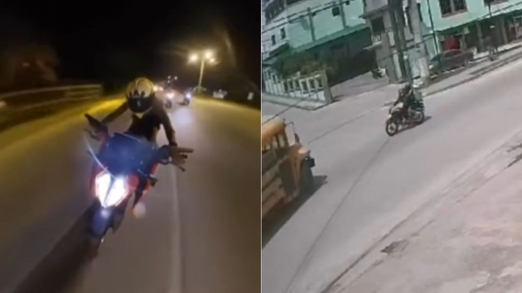 Una fotografía de dos accidentes de tránsito que involucraron motociclistas