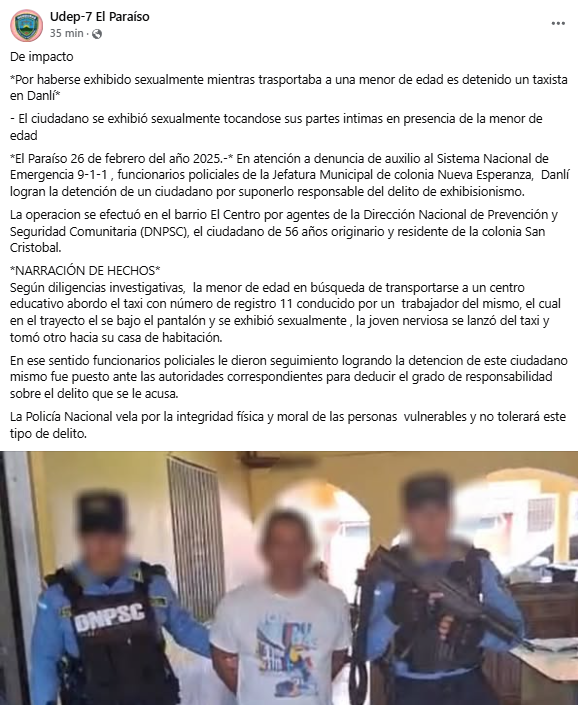 Captura de pantalla de la publicación de la Policía