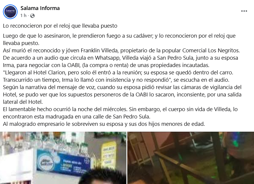 Captura de pantalla de una publicación que informa el hecho