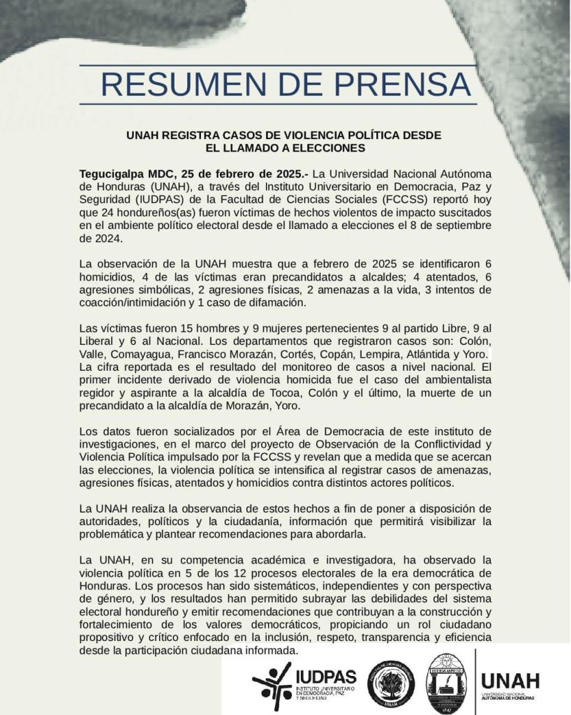 Comunicado con los casos de violencia política