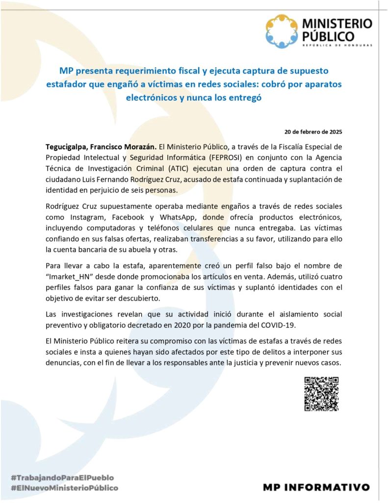 Comunicado del Ministerio Público