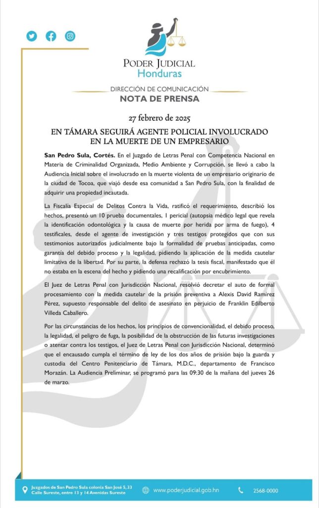 Nota de prensa donde se habla el contexto del caso