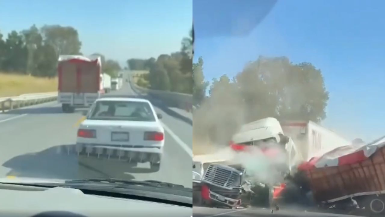 ¿Se quedó dormido? Graban momento en que camión sin control se estrella contra rastra