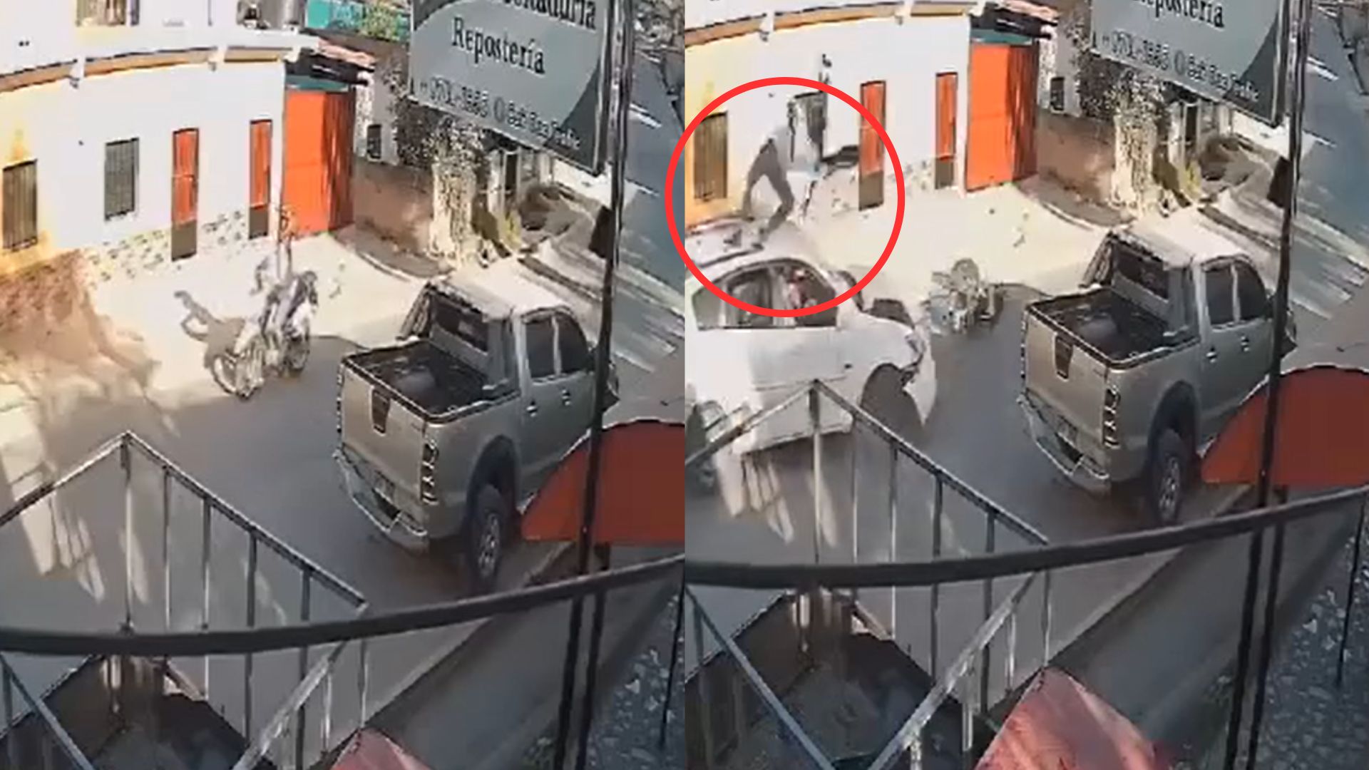 VIDEO: Motociclista da vueltas en el aire y cae sobre techo de carro tras accidente en Ocotepeque