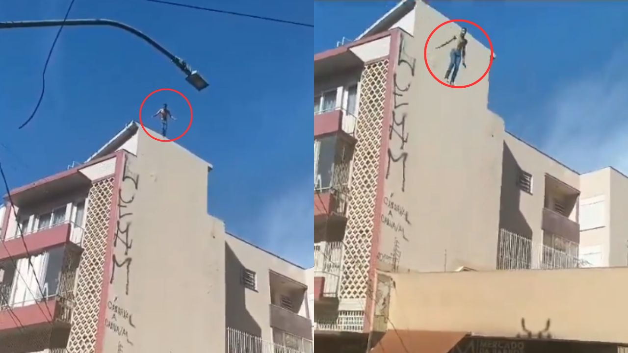 Graban a hombre que se lanzó desde edificio de cinco pisos; antes habría destruido su departamento