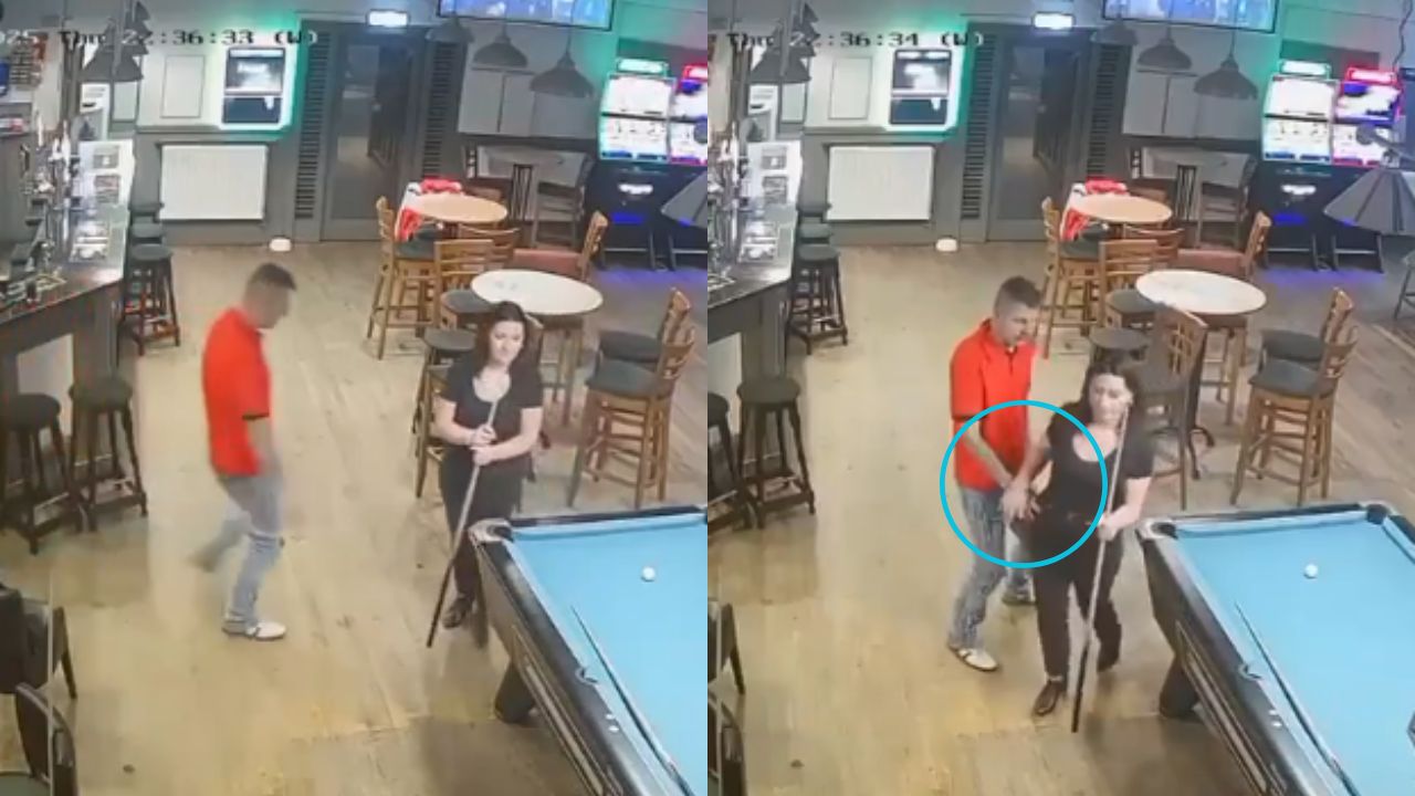 Graban a hombre intentando manosear a mujer que jugaba billar en un bar