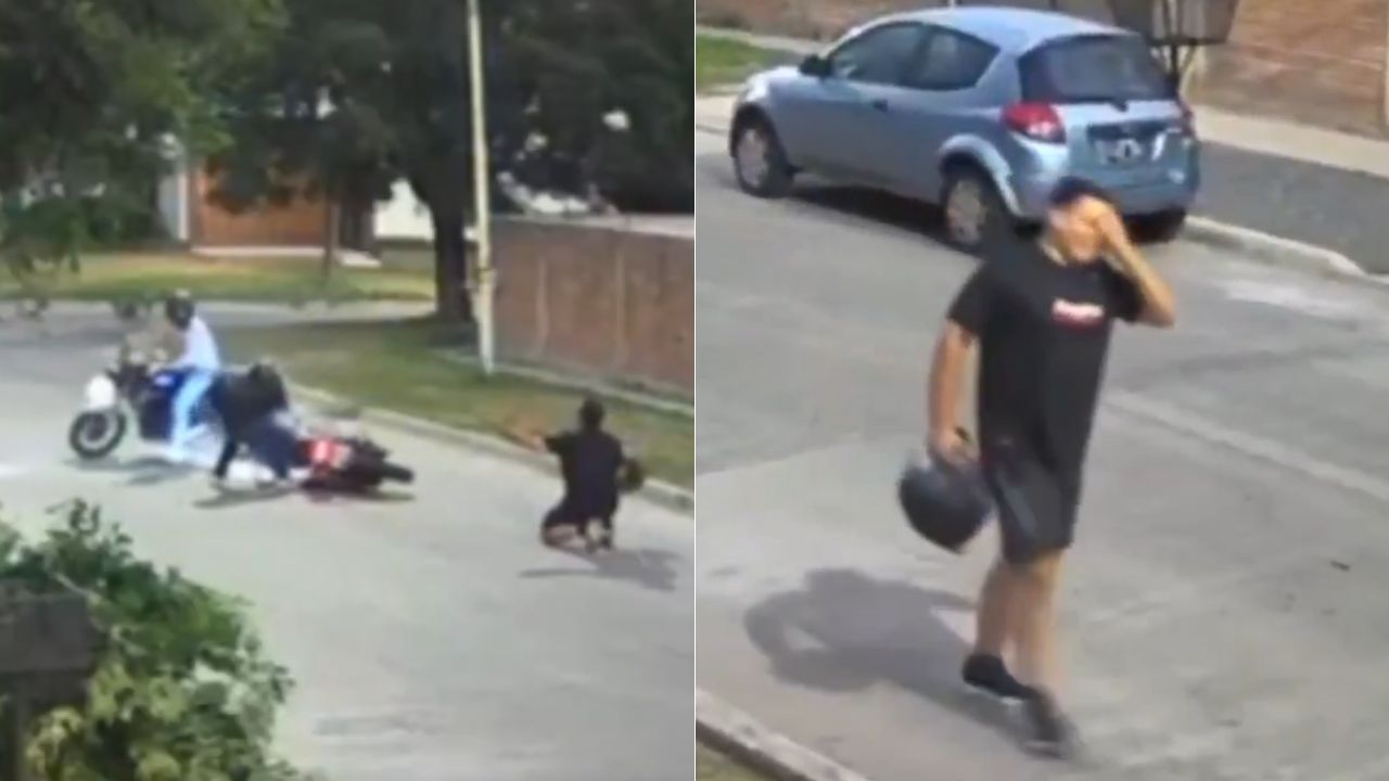 Graban desgarrador momento en que joven suplica de rodillas a ladrones para que no robaran su moto