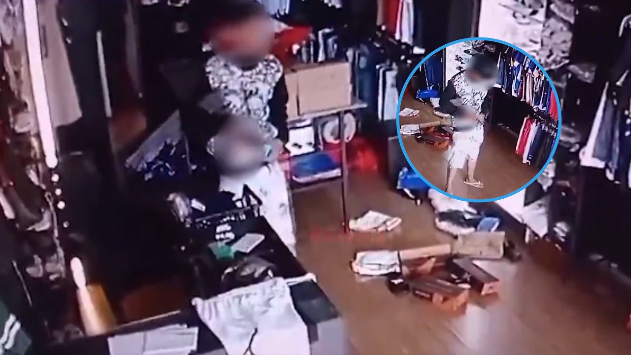 Captan momento en que ladrón se dispara accidentalmente cuando asaltaba una tienda