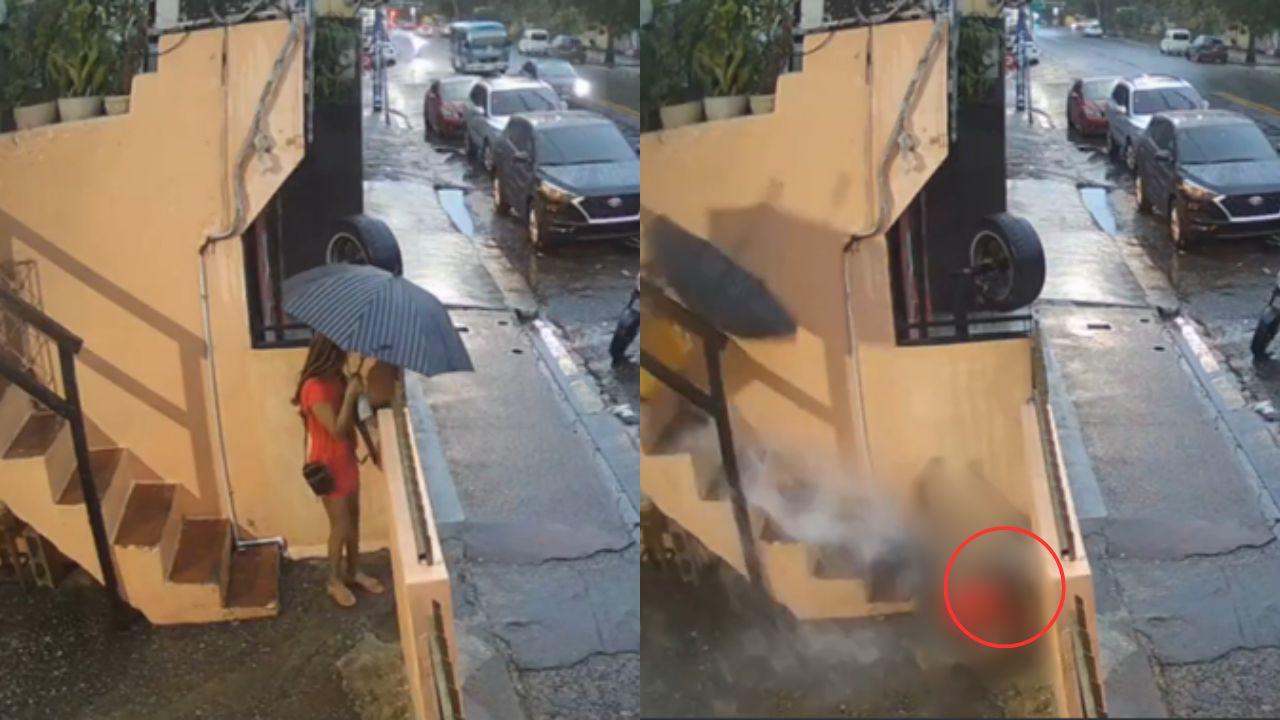 Vídeo: Mujer muere súbitamente al caer de gradas en medio de la lluvia