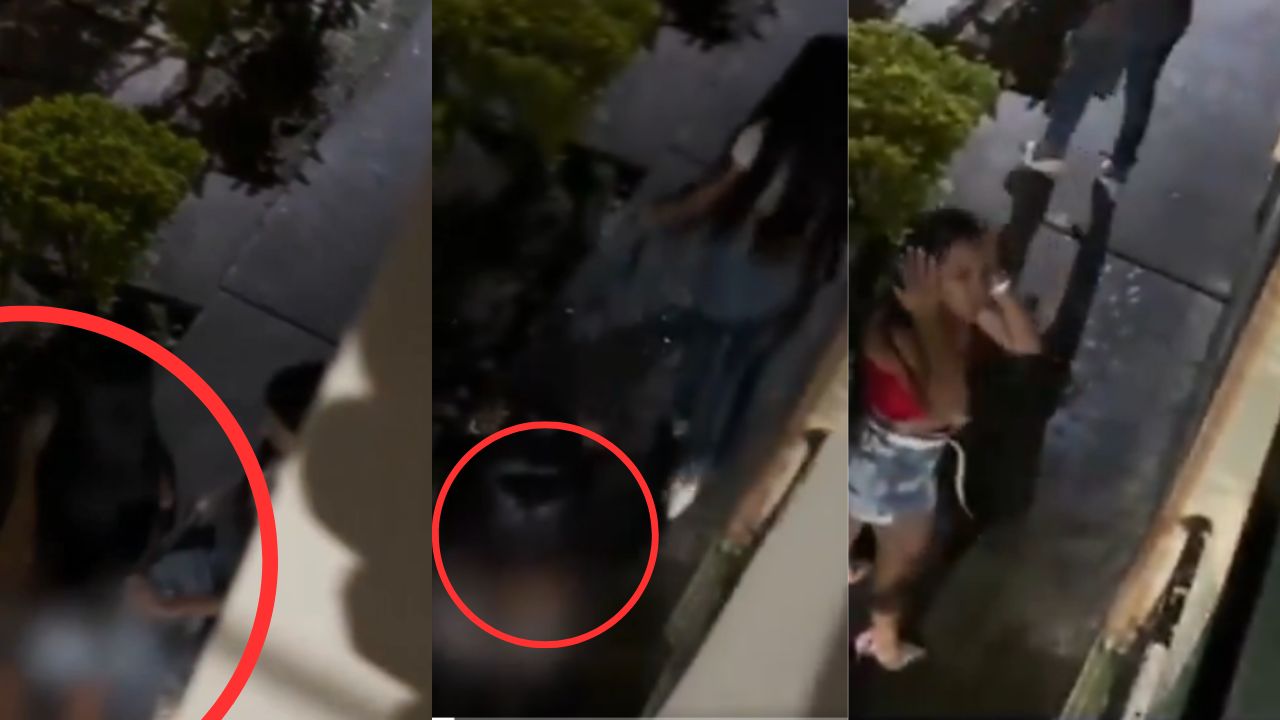 Vídeo: Dan 'baño' a mujer que intentaba orinar en calle frente a una casa