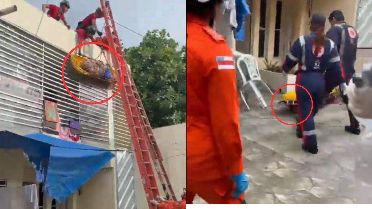 Vídeo: Rescatistas dejan caer a hombre en camilla desde una planta alta
