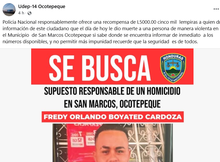 Captura de pantalla de la publicación de la Policía