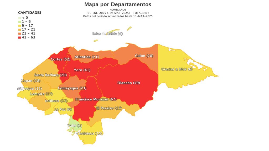 Captura de pantalla con el mapa de Honduras