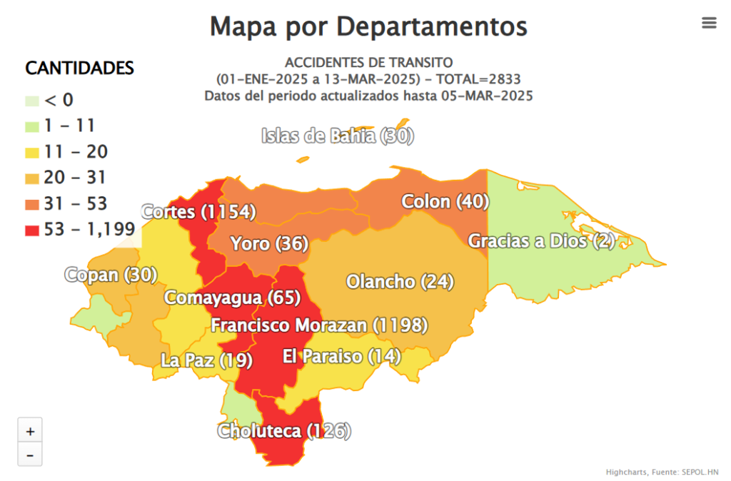 Captura de pantalla del mapa con accidentes de tránsito