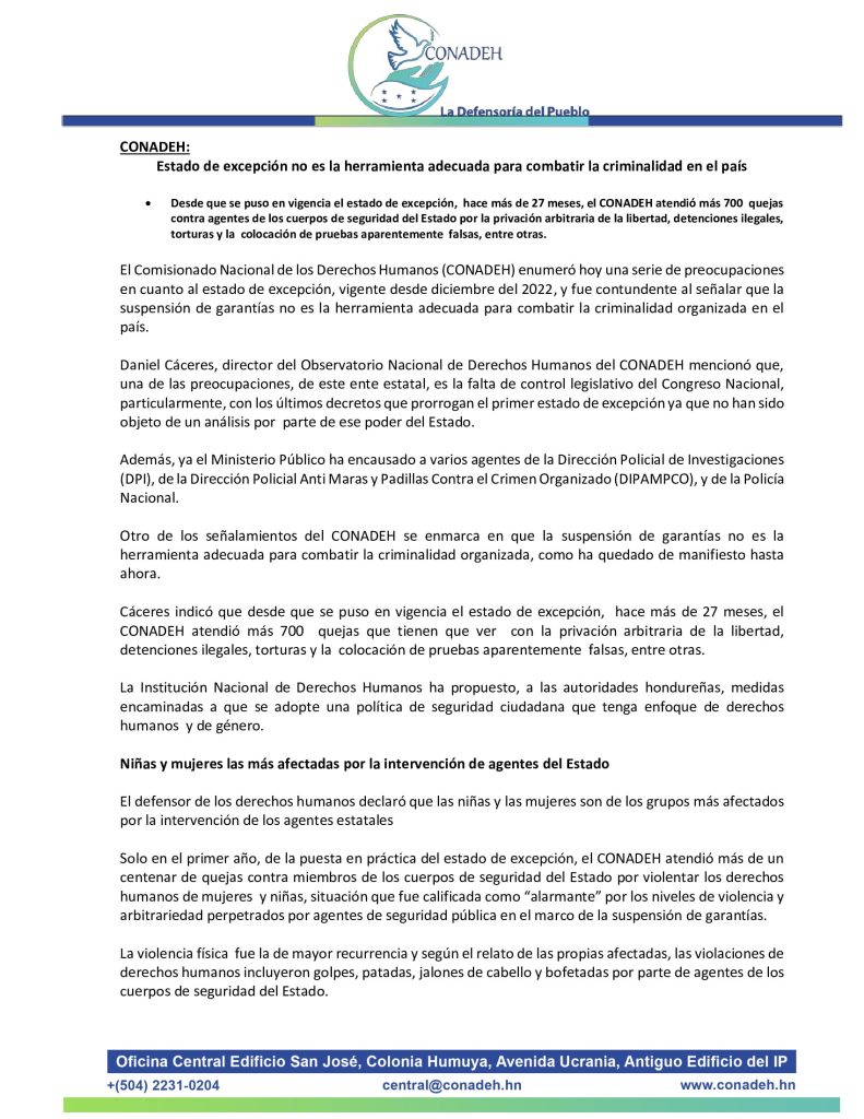 Comunicado de Conadeh