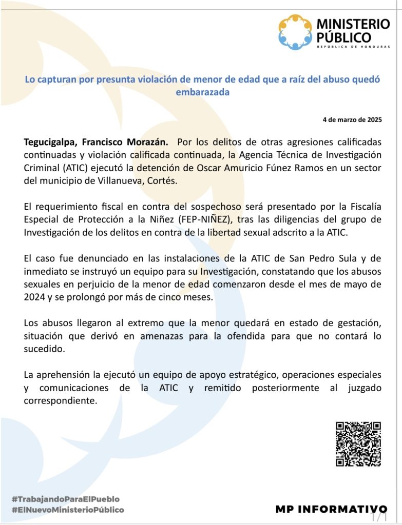 Comunicado del Ministerio Público