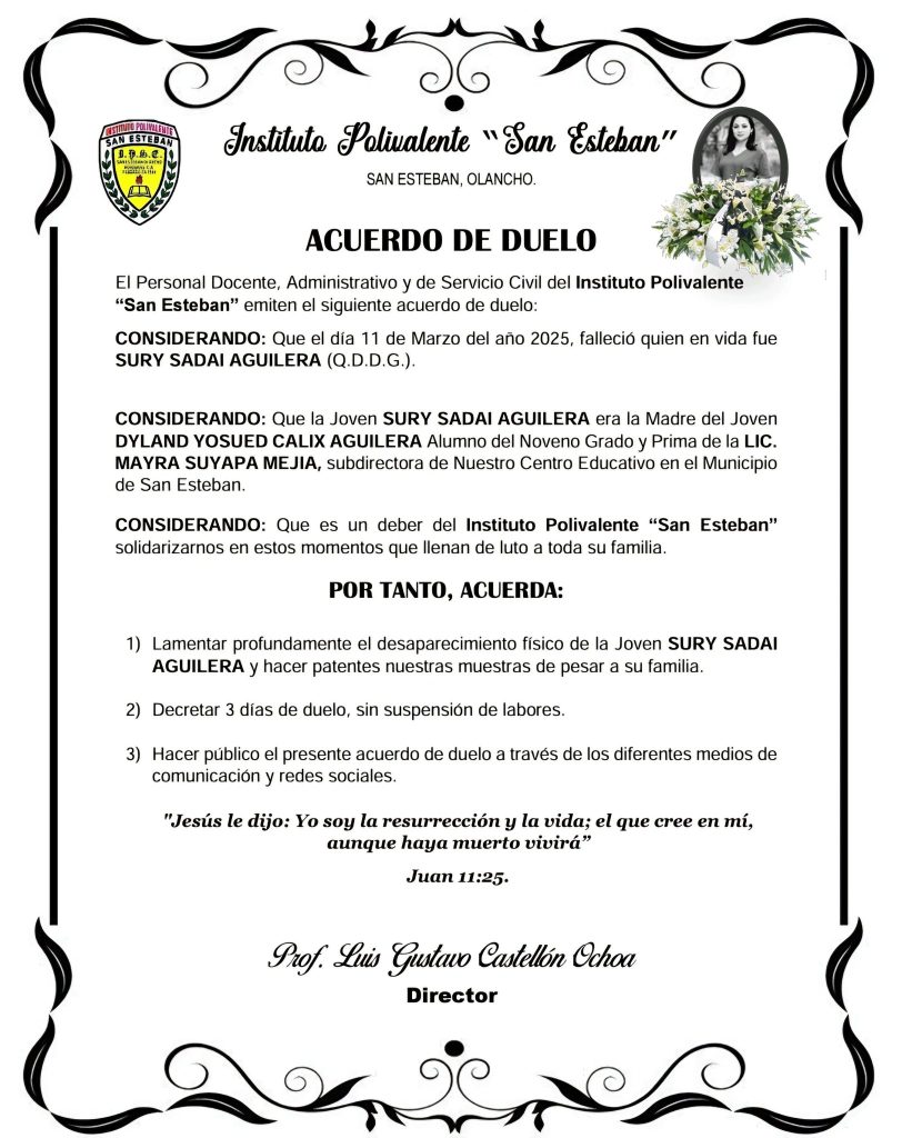 Fotografía de la nota de duelo