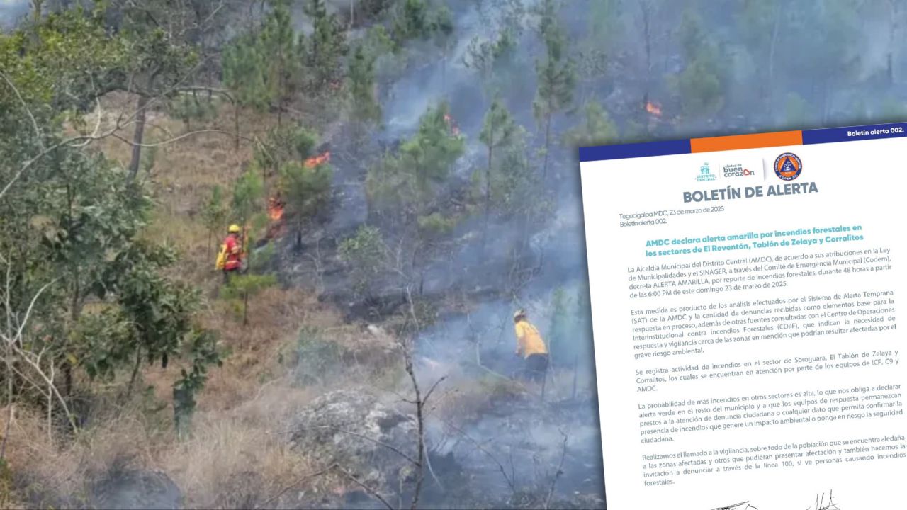 En alerta amarilla estas zonas de la capital de Honduras por incendios forestales
