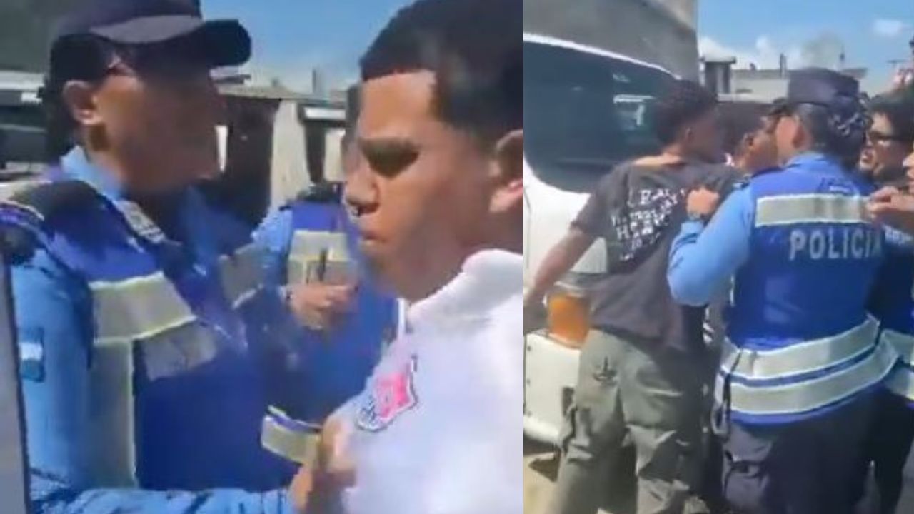 '¿A quién le vas a pegar?: captan  cuando mujer policía abofetea a conductor de bus en SPS