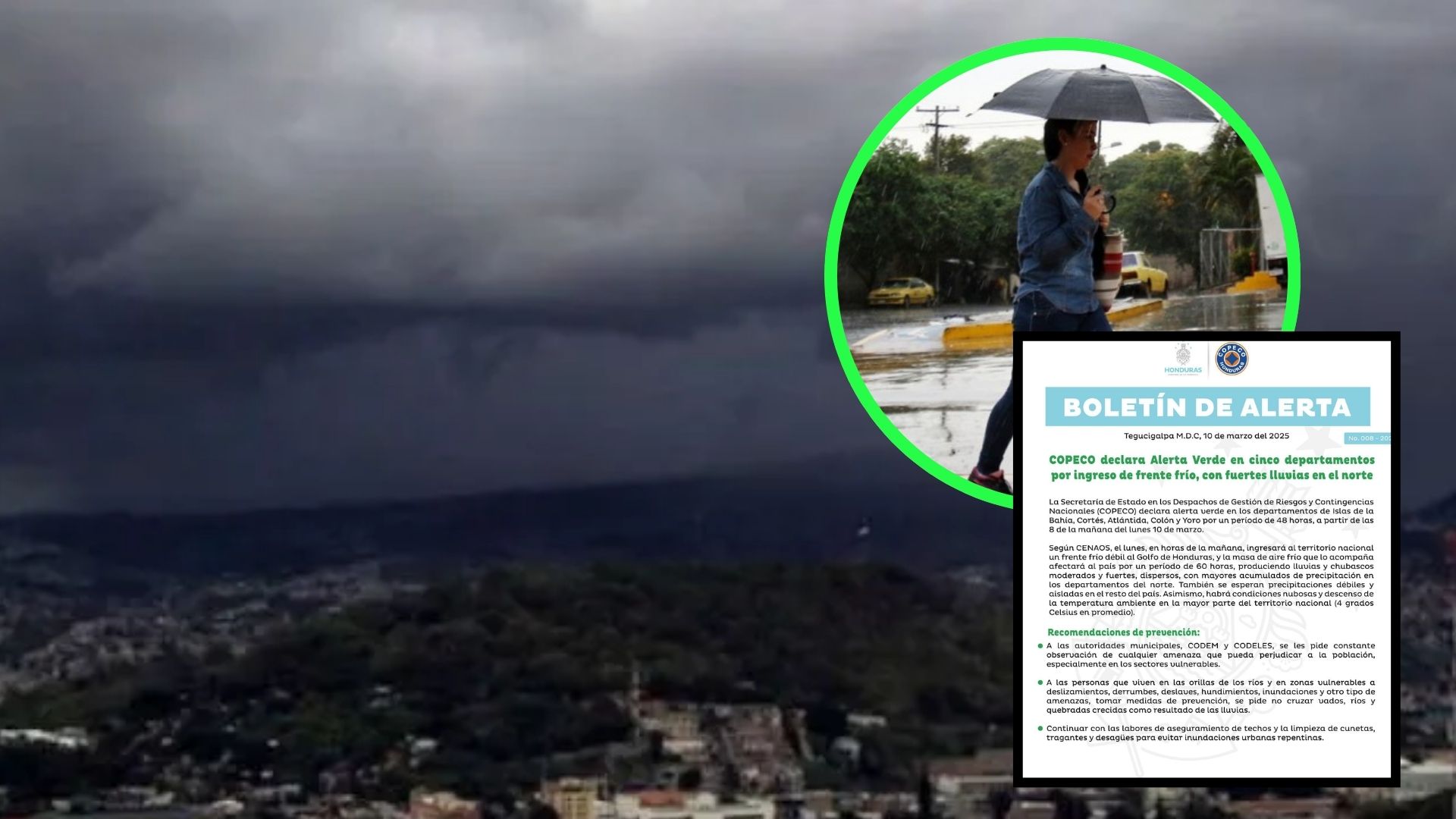 Alerta verde en cinco departamentos de Honduras por ingreso de frente frío