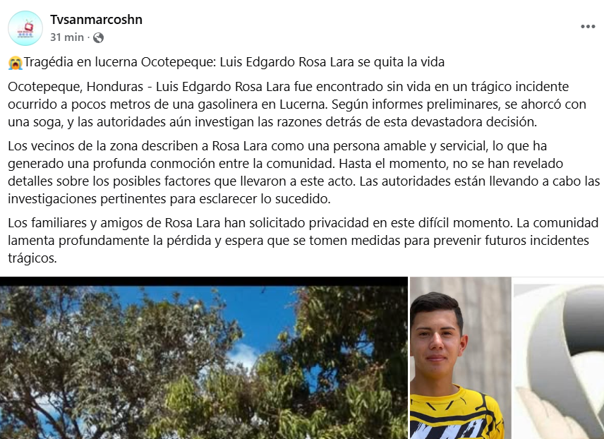 Captura de pantalla de la publicación