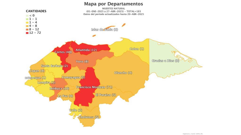 Mapa de muertes naturales en Honduras