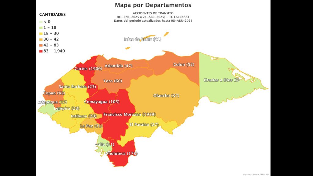 Mapa de accidentes de Honduras.