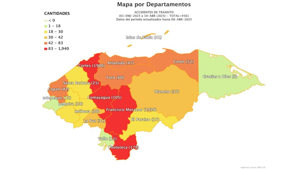 Mapa de accidentes en Honduras