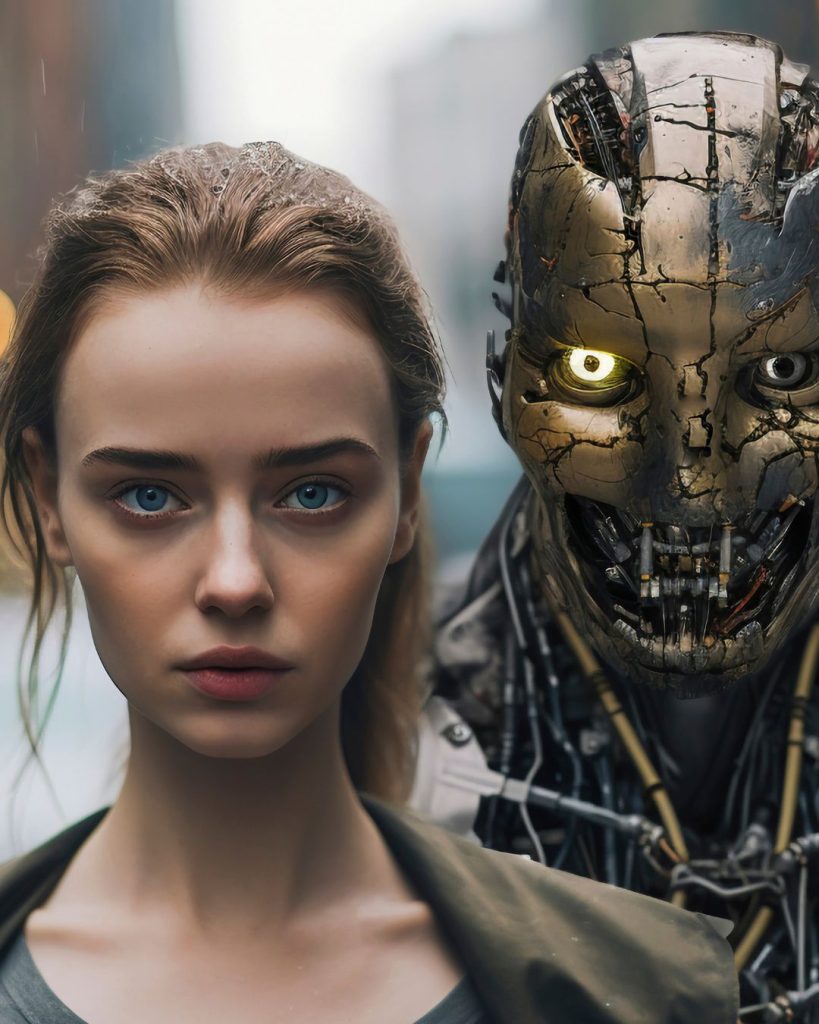 Una mujer al lado de un robot